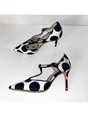 Boden Angelica T-strap Pointed Toe Heels Polka Dot Navy White Size 36/US 5.5 NEW